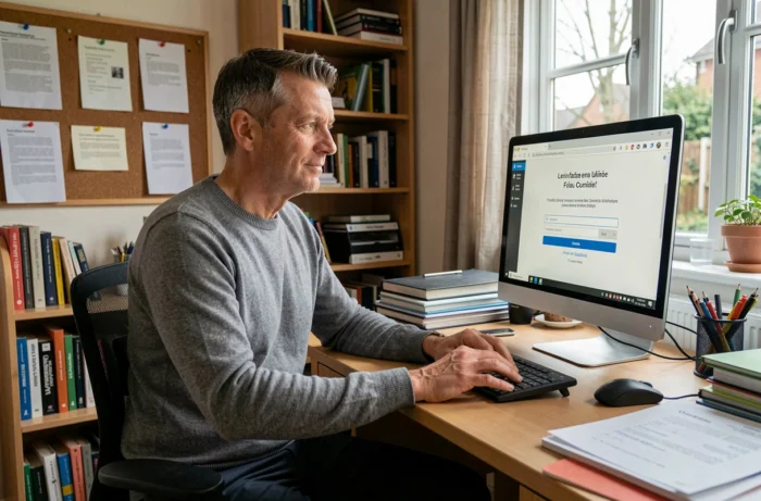 Enseignant se connectant à la messagerie académique de Versailles depuis son bureau à domicile